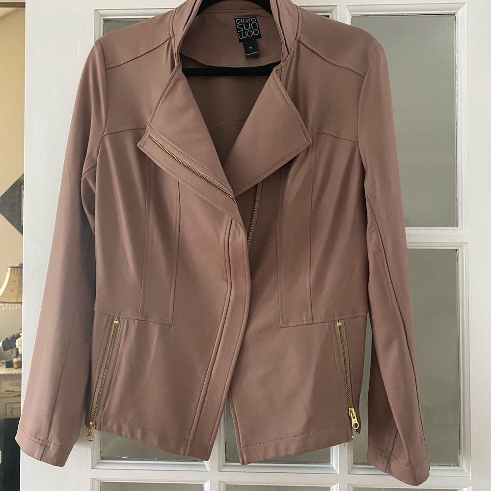 Clara sunwhoo liquid leather jacket in beige size medium
